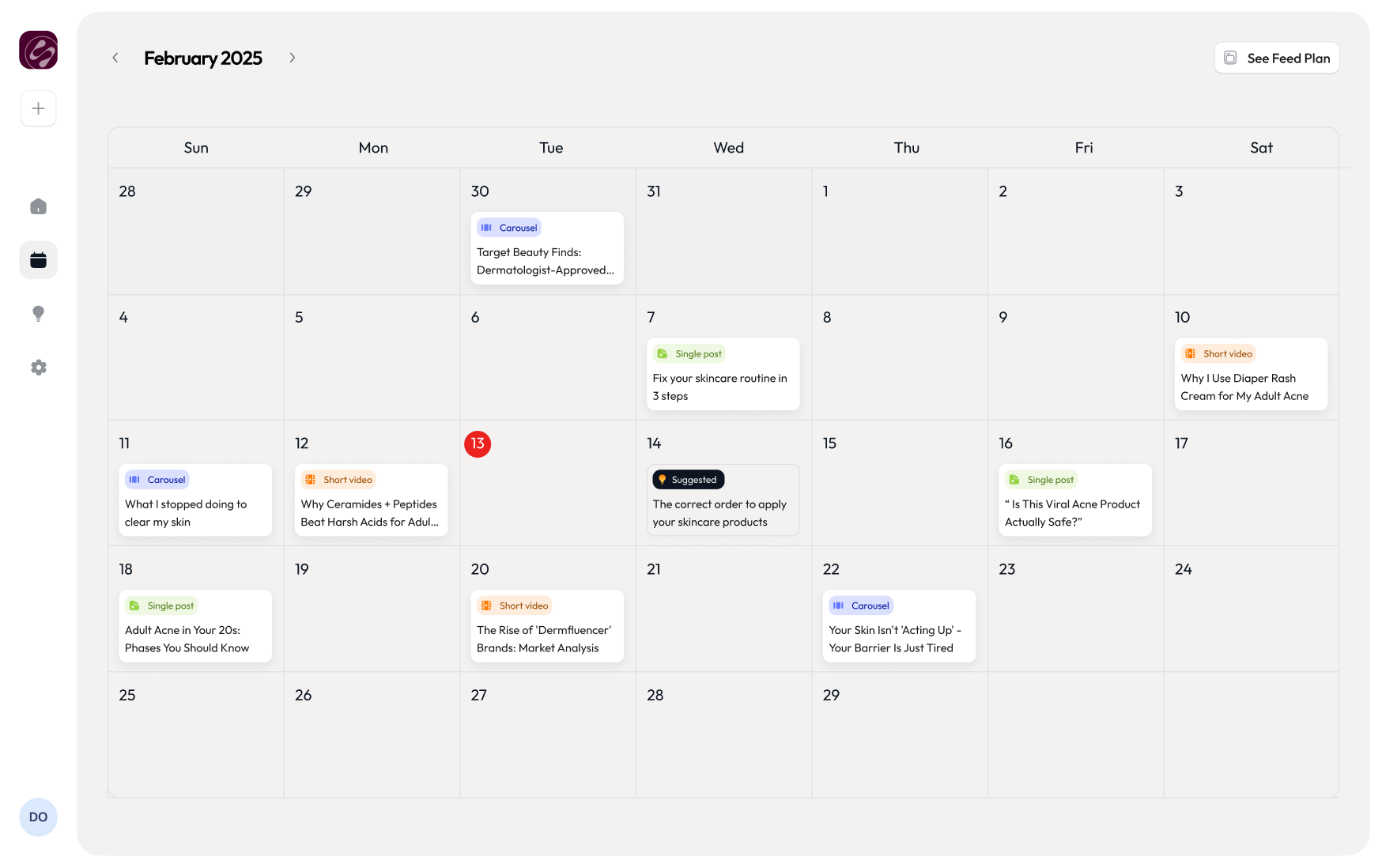 Content calendar interface