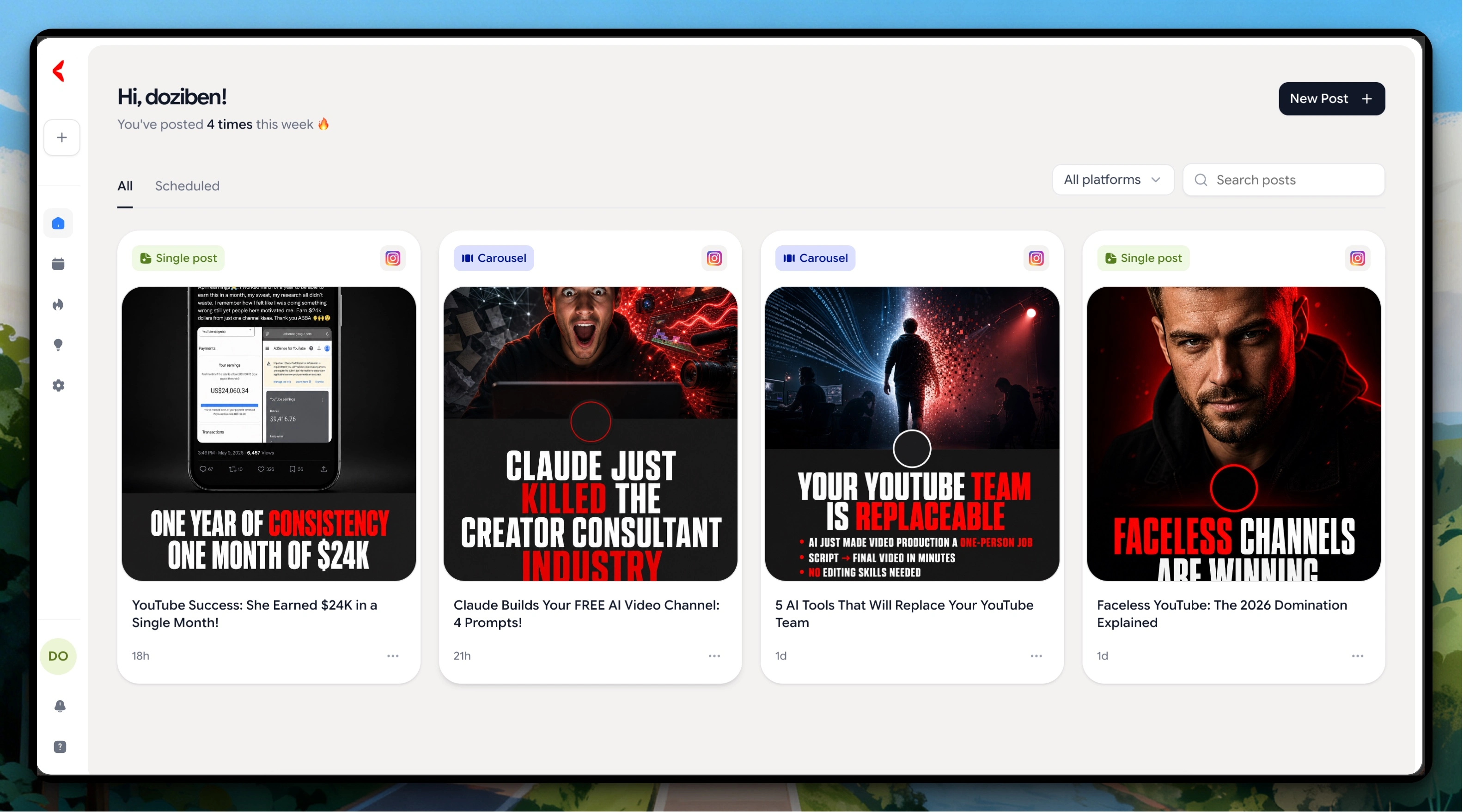 Instagram theme page hero