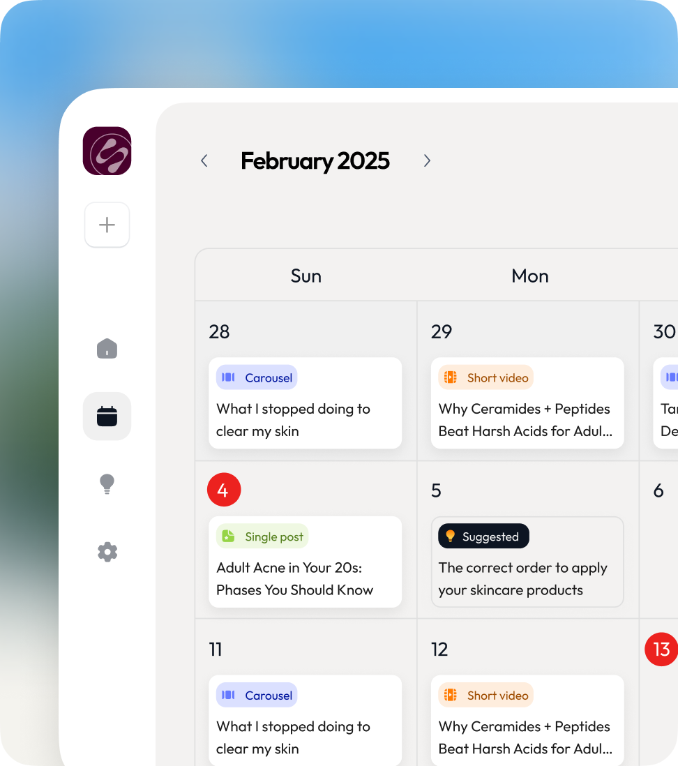 Social posts arranged on a Postana calendar